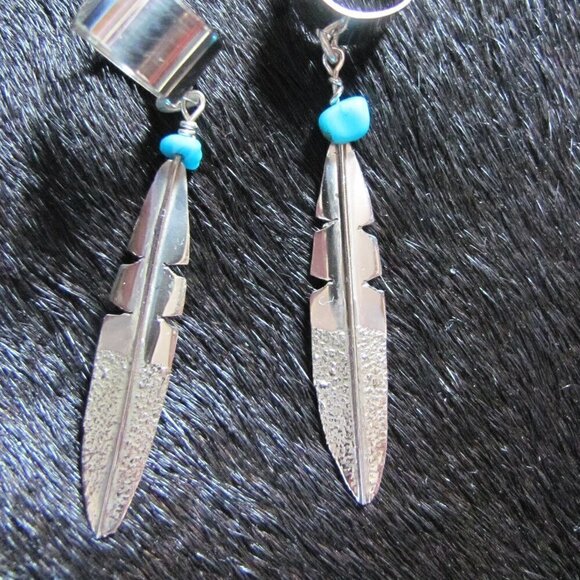STERLING SILVER NAVAJO EAR CUFFSLEEPING BEAUTY TURQUOISE - Picture 2 of 3